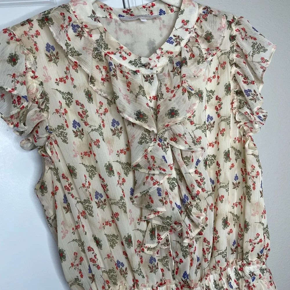 Olivaceous Floral Ruffle Tiered Mini Dress Cottagecore Boho Size M